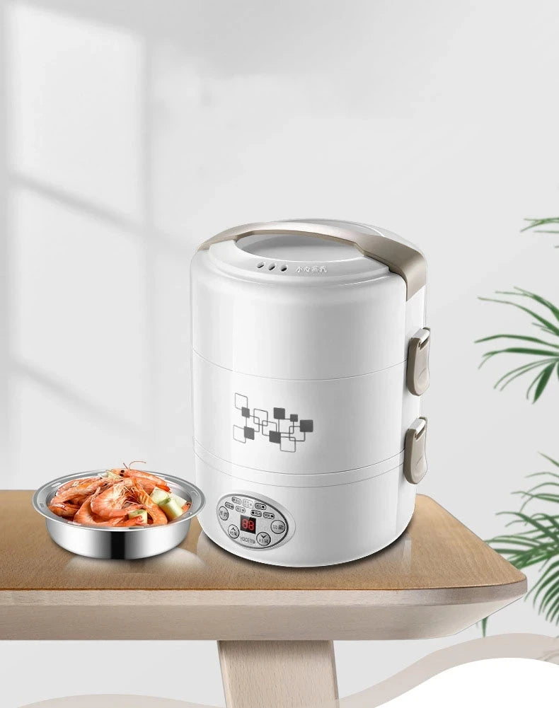 2L Electric Lunch Box 3 Layer Multifunction Steam Heating Rice Cooker with Steamer Portable Insulation Food Container Warmer