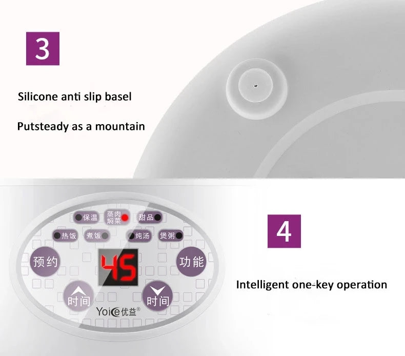 2L Electric Lunch Box 3 Layer Multifunction Steam Heating Rice Cooker with Steamer Portable Insulation Food Container Warmer