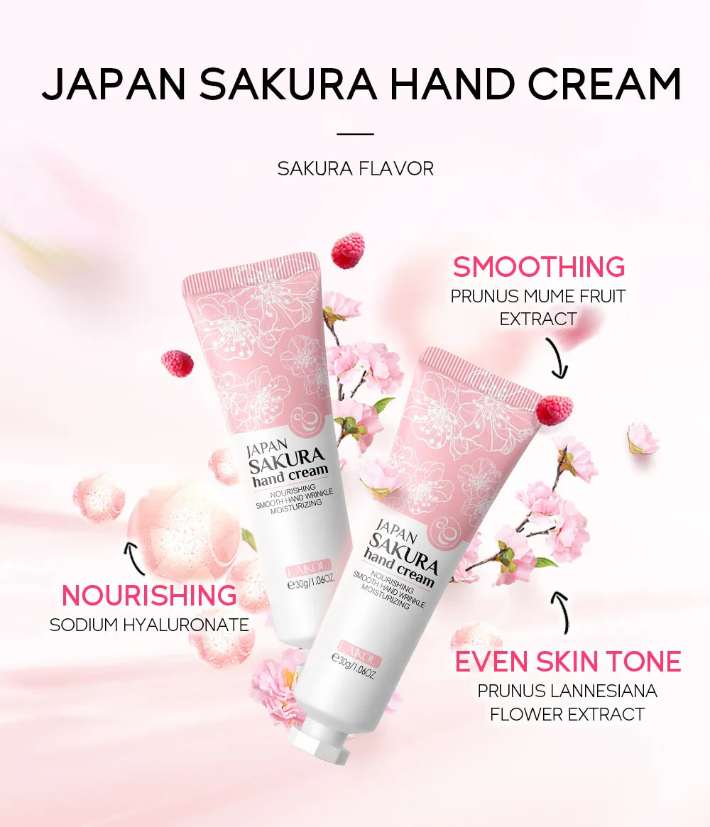 LAIKOU Sakura Hand Cream Whitening Wrinkle Removal Anti-crack Moisturizing Fade Fine Lines Korea Skin Care Health Beauty 30g