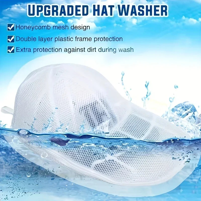 Washer Safe Hat Cleaner Cage with Mesh Laundry Bag,Baseball Cap Shape Protector for Washing Machine and Drying Laundry Organizer