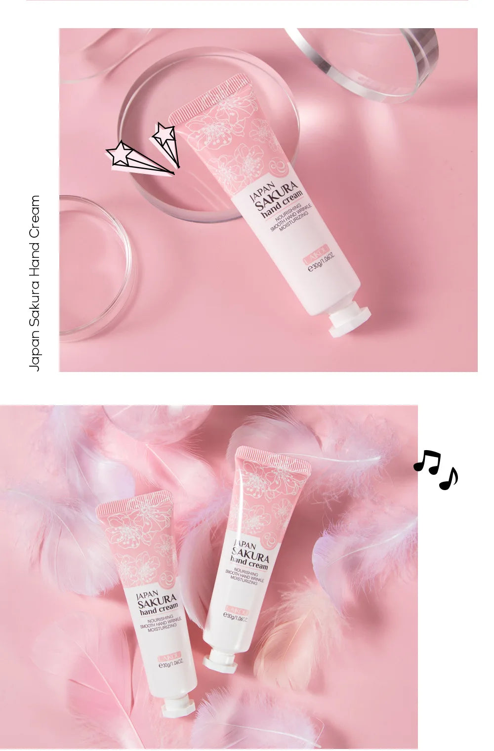 LAIKOU Sakura Hand Cream Whitening Wrinkle Removal Anti-crack Moisturizing Fade Fine Lines Korea Skin Care Health Beauty 30g