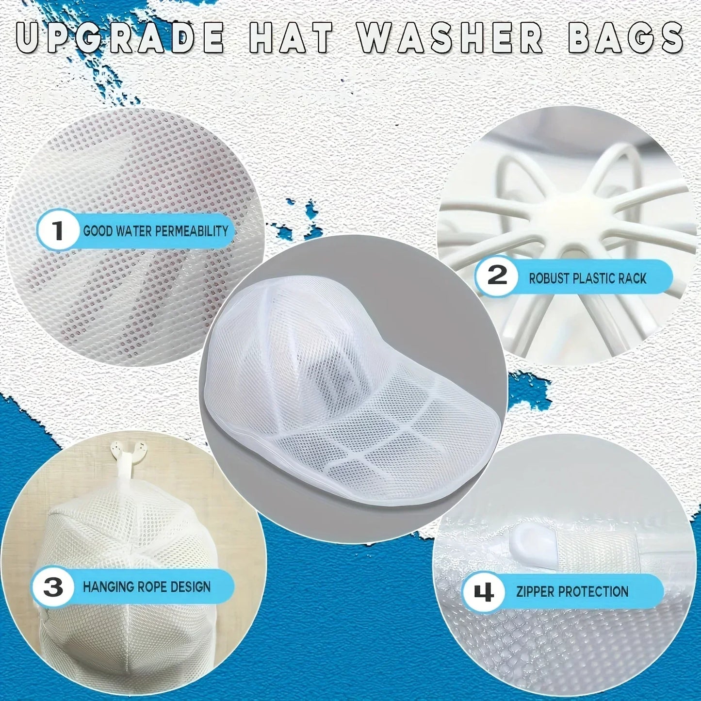 Washer Safe Hat Cleaner Cage with Mesh Laundry Bag,Baseball Cap Shape Protector for Washing Machine and Drying Laundry Organizer
