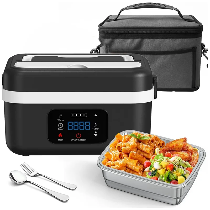 B59B-Electric Heated Lunch Box Rechargeable Self Heating Food Warmer With 1L Container Fork Spoon For Outdoor AU Plug