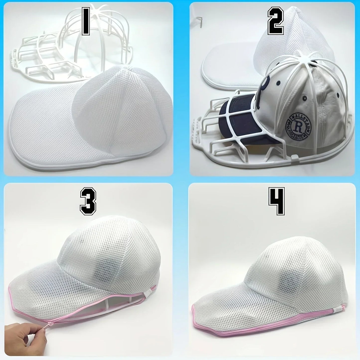 Washer Safe Hat Cleaner Cage with Mesh Laundry Bag,Baseball Cap Shape Protector for Washing Machine and Drying Laundry Organizer