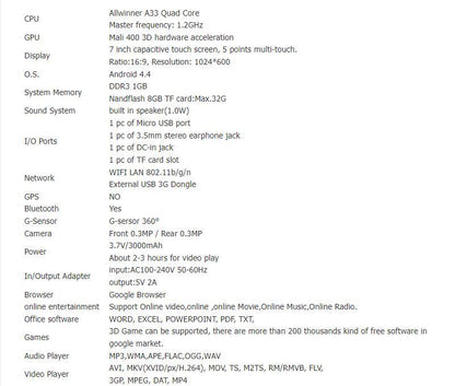 7inch Children's A33 Quad-core Student Cartoon Tablet Computer