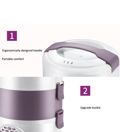 2L Electric Lunch Box 3 Layer Multifunction Steam Heating Rice Cooker with Steamer Portable Insulation Food Container Warmer