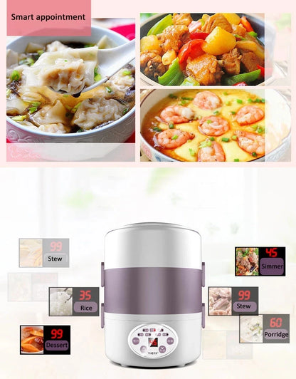 2L Electric Lunch Box 3 Layer Multifunction Steam Heating Rice Cooker with Steamer Portable Insulation Food Container Warmer