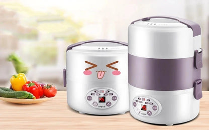 2L Electric Lunch Box 3 Layer Multifunction Steam Heating Rice Cooker with Steamer Portable Insulation Food Container Warmer