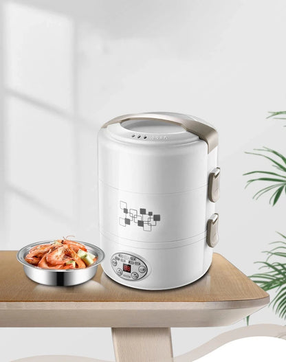 2L Electric Lunch Box 3 Layer Multifunction Steam Heating Rice Cooker with Steamer Portable Insulation Food Container Warmer
