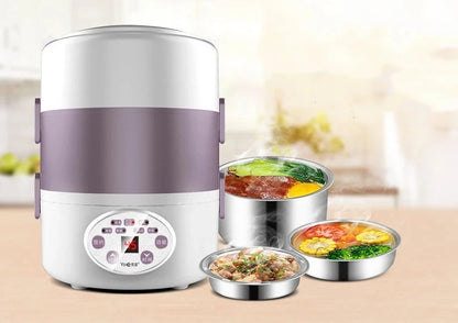 2L Electric Lunch Box 3 Layer Multifunction Steam Heating Rice Cooker with Steamer Portable Insulation Food Container Warmer