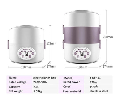 2L Electric Lunch Box 3 Layer Multifunction Steam Heating Rice Cooker with Steamer Portable Insulation Food Container Warmer