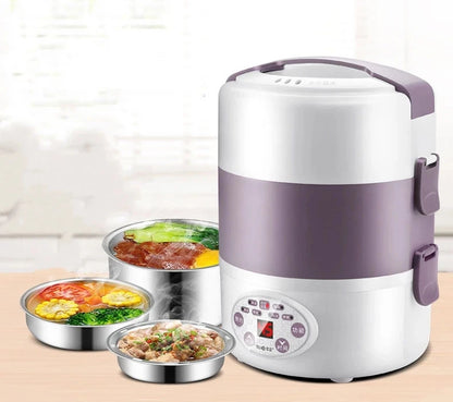 2L Electric Lunch Box 3 Layer Multifunction Steam Heating Rice Cooker with Steamer Portable Insulation Food Container Warmer