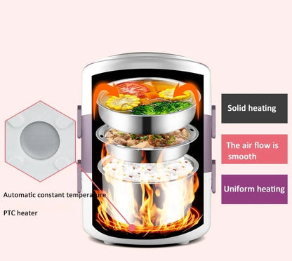 2L Electric Lunch Box 3 Layer Multifunction Steam Heating Rice Cooker with Steamer Portable Insulation Food Container Warmer