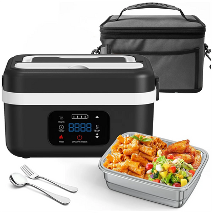 B59B-Electric Heated Lunch Box Rechargeable Self Heating Food Warmer With 1L Container Fork Spoon For Outdoor AU Plug