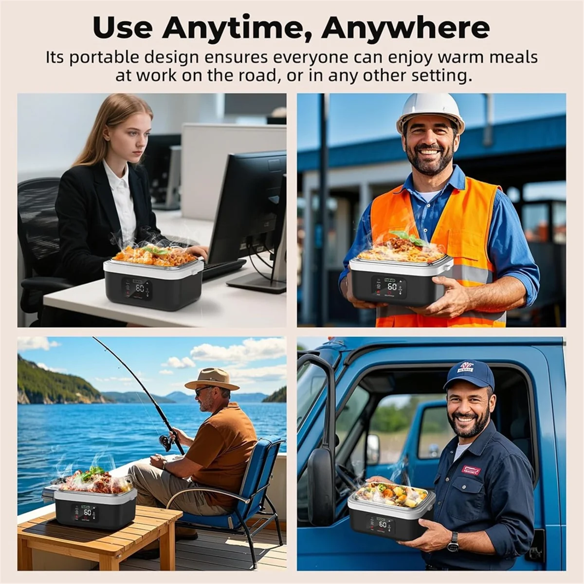 B01C-Electric Heated Lunch Box Cordless Rechargeable Lunch Box With 8000Mah Battery Battery Powered Food Warmers