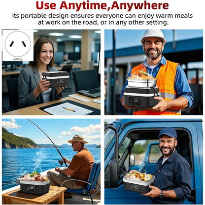 B59B-Electric Heated Lunch Box Rechargeable Self Heating Food Warmer With 1L Container Fork Spoon For Outdoor AU Plug