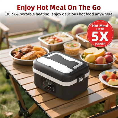 B59B-Electric Heated Lunch Box Rechargeable Self Heating Food Warmer With 1L Container Fork Spoon For Outdoor AU Plug