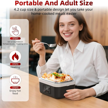 B59B-Electric Heated Lunch Box Rechargeable Self Heating Food Warmer With 1L Container Fork Spoon For Outdoor AU Plug