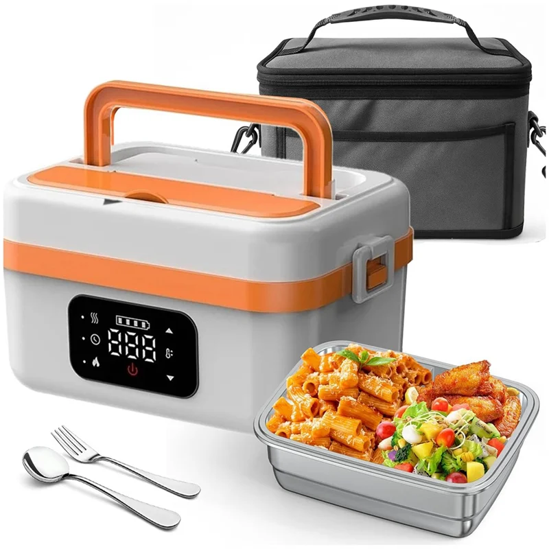 B59B-Electric Heated Lunch Box Rechargeable Self Heating Food Warmer With 1L Container Fork Spoon For Outdoor AU Plug