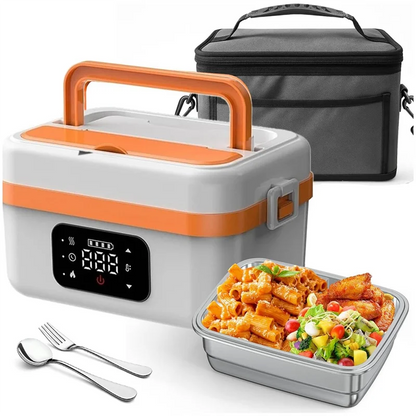 B59B-Electric Heated Lunch Box Rechargeable Self Heating Food Warmer With 1L Container Fork Spoon For Outdoor AU Plug