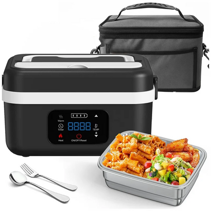 B59B-Electric Heated Lunch Box Rechargeable Self Heating Food Warmer With 1L Container Fork Spoon For Outdoor AU Plug