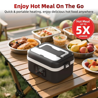 B59B-Electric Heated Lunch Box Rechargeable Self Heating Food Warmer With 1L Container Fork Spoon For Outdoor AU Plug