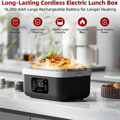 B59B-Electric Heated Lunch Box Rechargeable Self Heating Food Warmer With 1L Container Fork Spoon For Outdoor AU Plug